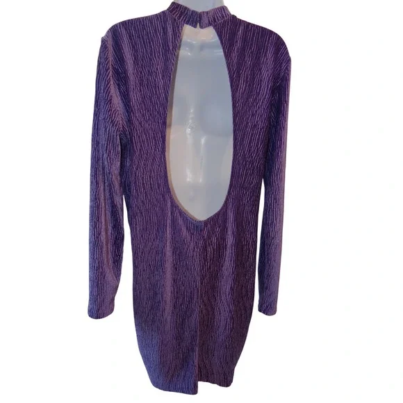 H&M Divided Purple Textured Mock Neck Long Sleeve Mini Dress Size‎ L - Picture 5 of 6